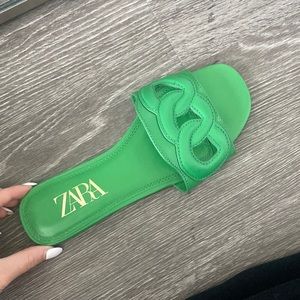 Zara green slip on sandals
